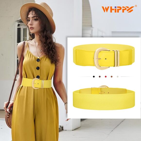 Women Wide Elastic Waist Belt For Dresses Fashion Gold Buckle Stretchy 5372